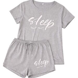 3XL Gray Pajama Set Sleep Graphic Tee & Shorts Lounge Set Soft Stretch Plus Size